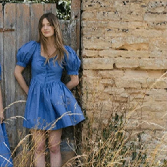 DOEN Trail Dress in Blue Aster Puff Sleeve Mini Dress Size M - Picture 1 of 8